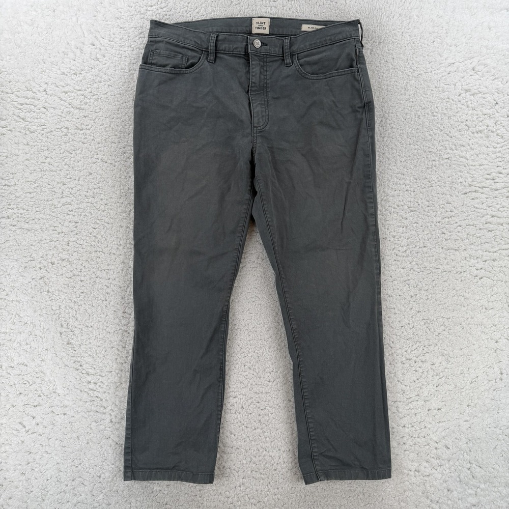 Flint and Tinder Mens 34x27 Gray Slim Fit Stretch Denim Chino Pants